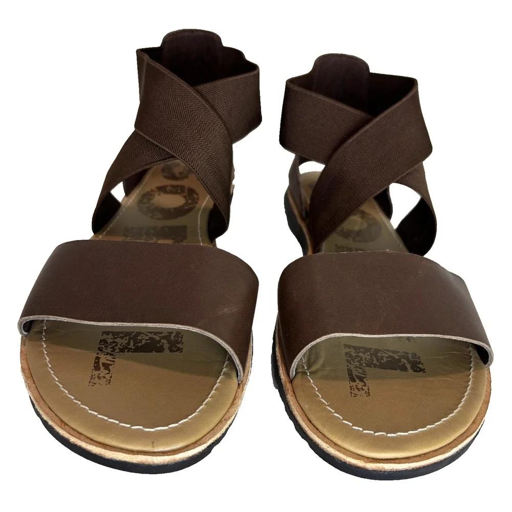 Sorel Women's‎ Ella NL3914-224 Camel Brown Jute Leather Strappy Sandals EUC 9.5